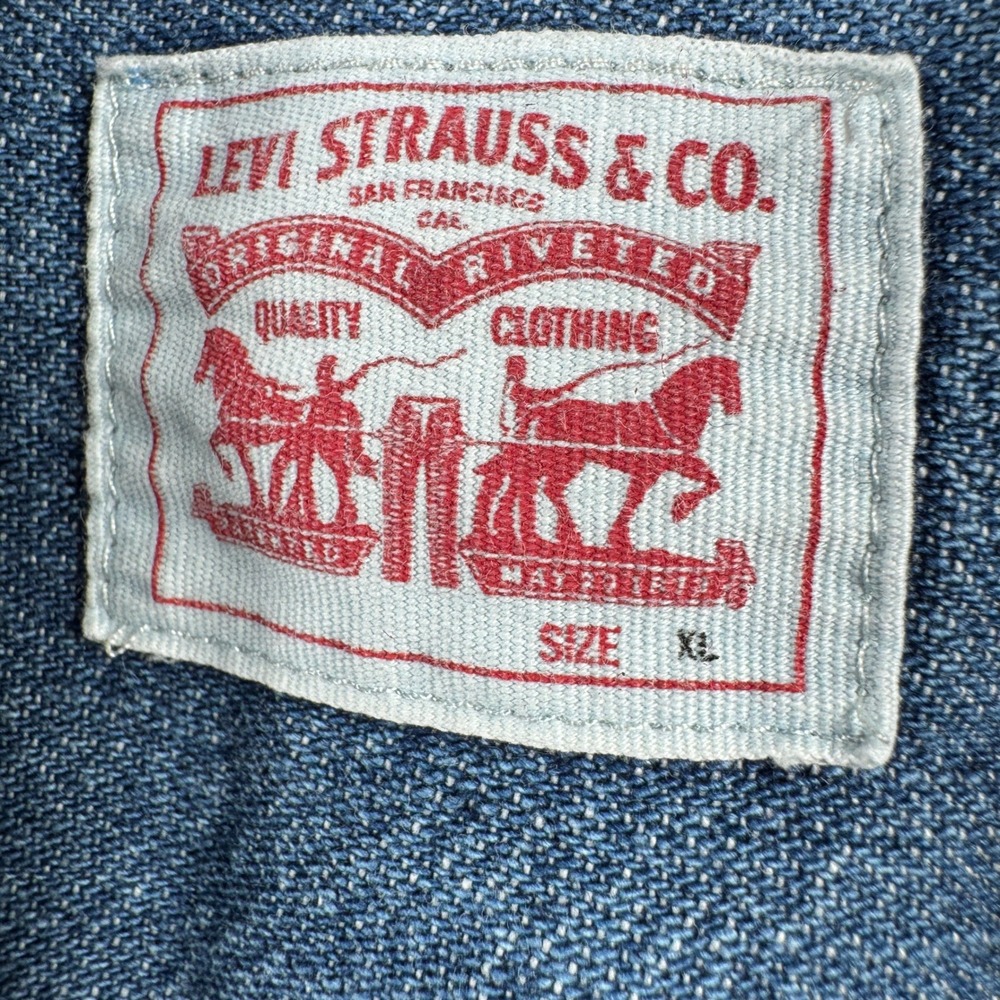 Levis Denim Western Pearl Snap Shirt Womens XL Blue Long Sleeve Rodeo Y2K Top - Picture 3 of 6